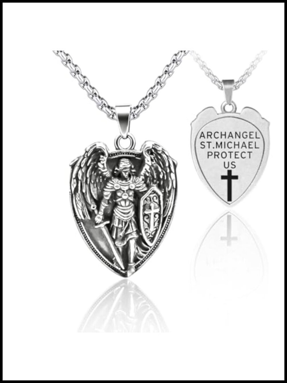 St Michael Archangel Pendant Necklace Stainless Steel Religious Bible Verse